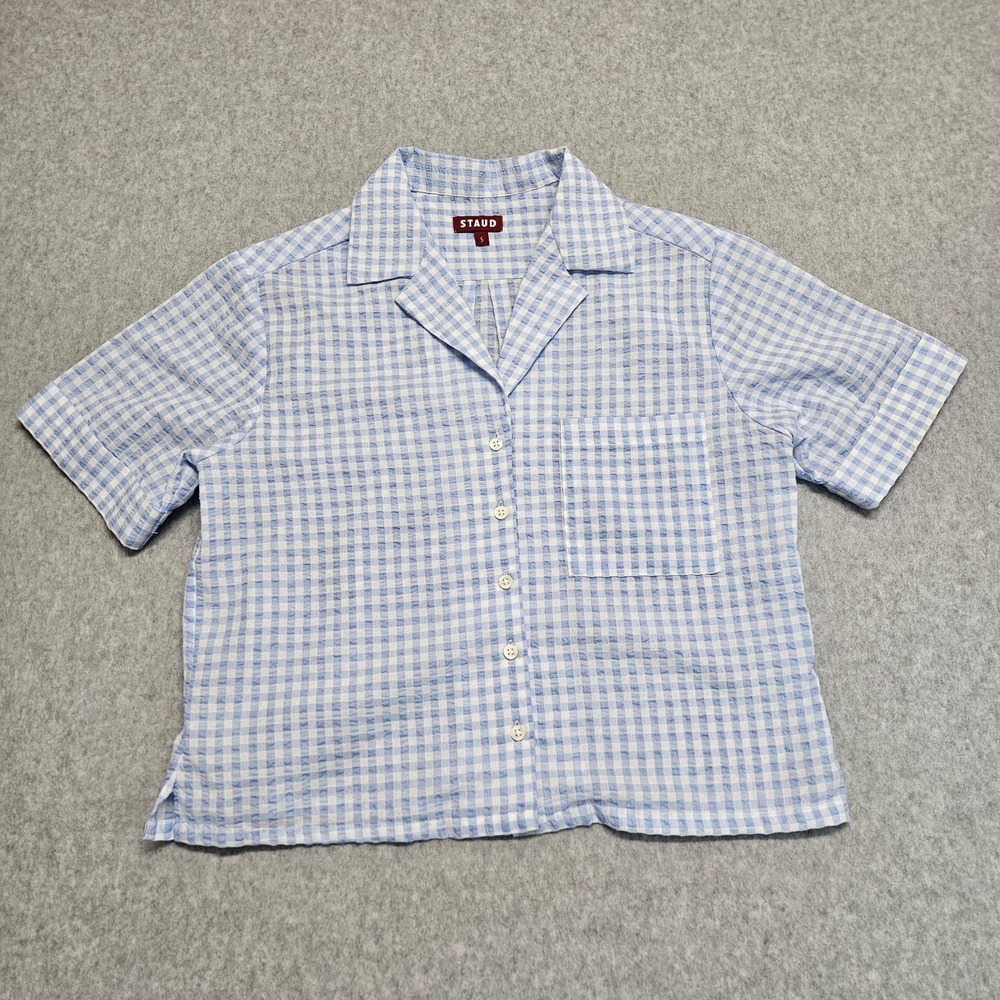 STAUD Blue and White Checkered Button Down Shirt